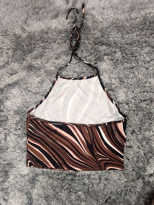 Brązowy Crop Top Halter  Wzory Marmur SHEIN M