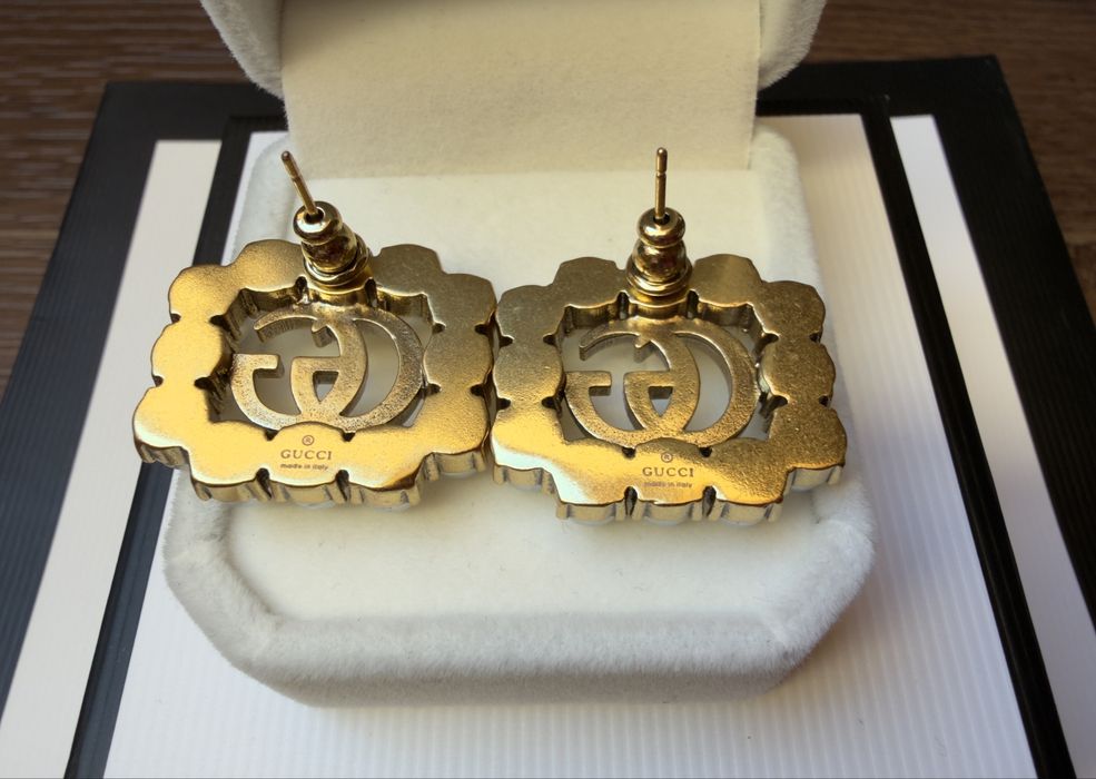 Kolczyki Gucci stare złoto z perełkami