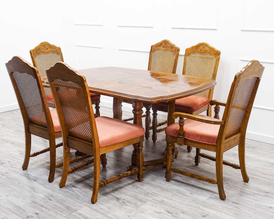 KOMPLET mebli do JADALNI SALONU rozkładany STÓŁ 4 krzesła 2 FOTELE 80.