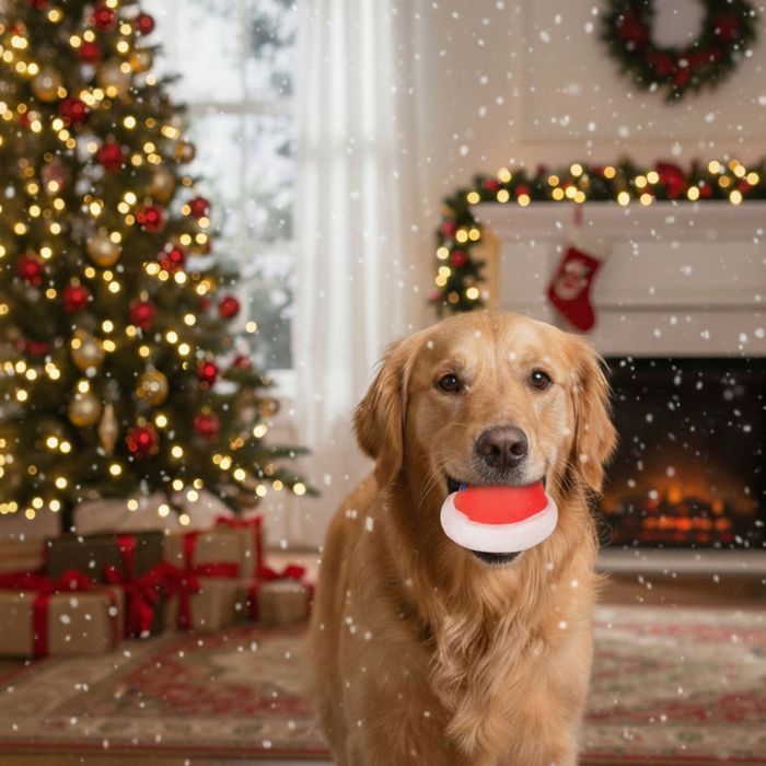 Świąteczna Zabawka dla Psa - Gumowa Piszcząca Czapka Mikołaja