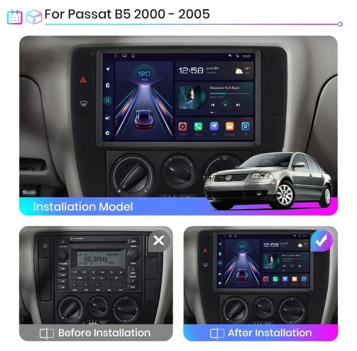 Rádio 9" android Volkswagen Passat B5 CARPLAY WIFI GPS 2/32GB Novo