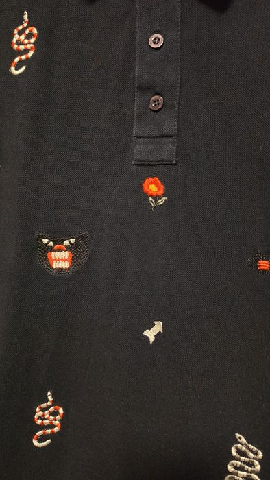 GUCCI koszulka polo męska czarna z haftowanymi elementami short sleeve S