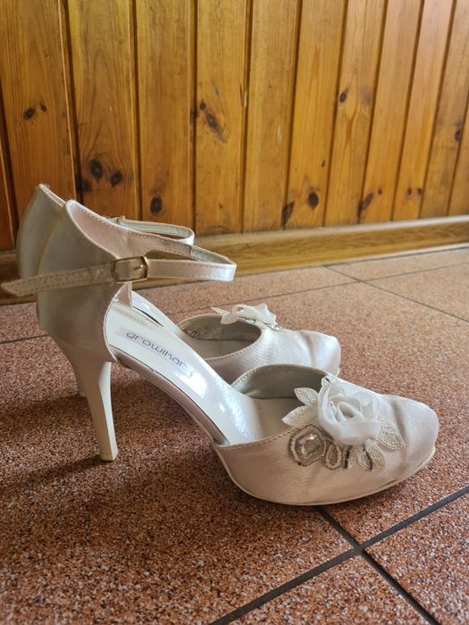 Buty ślubne, śmietankowe,muślin, wysoki obcas, roz. 38 Growikar