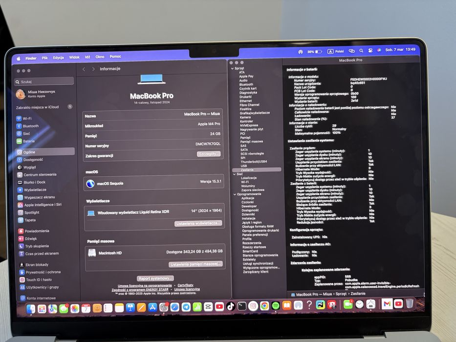 MacBook Pro 14” M4 Pro/ 24GB RAM / 512GB SSD/Gwarancja 2026