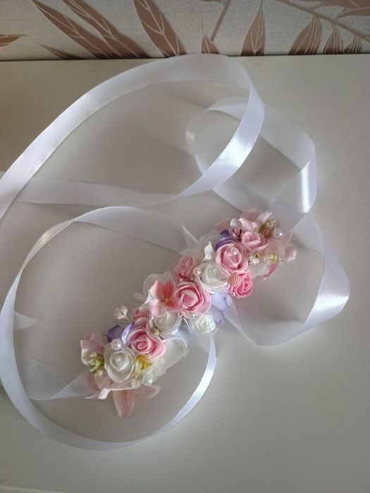 Pasek komunia różowy perły