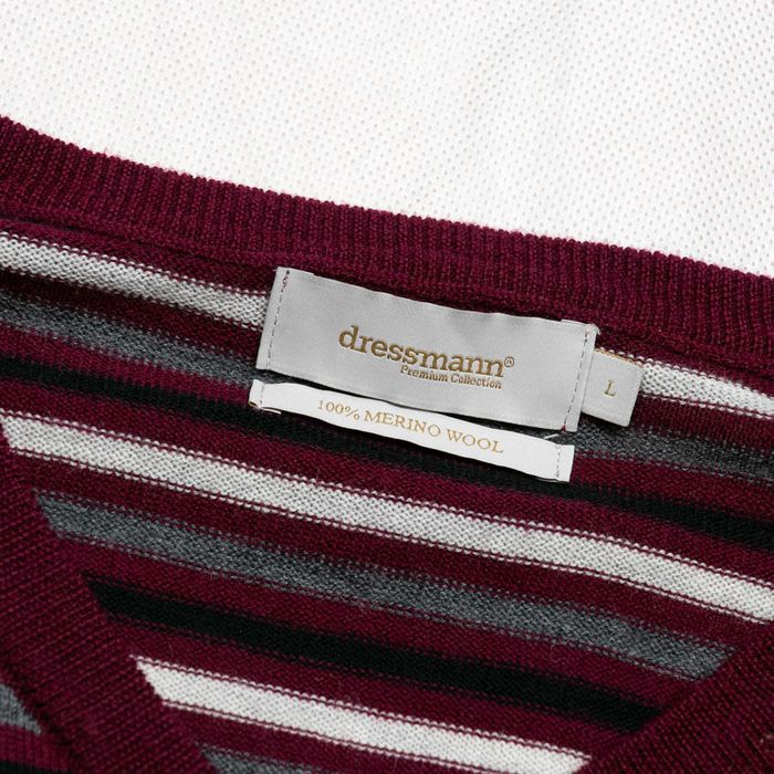 Dressman Premium Collection vneck merino wool sweter w paski L burgund