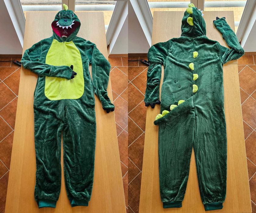 Fato / Disfarce / Fantasia de Dinossauro com Capuz e Cauda – Unissexo, Tamanho M, Usado Uma Vez