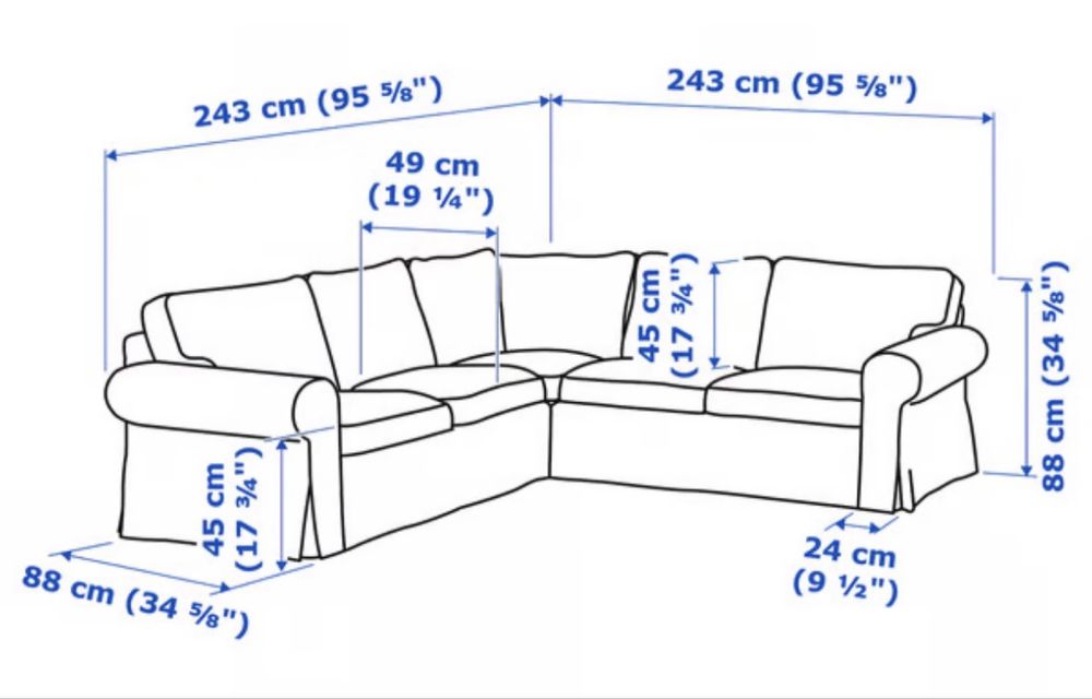 Sofá de canto Ektorp Ikea + pouf, com 3 capas (branca, vermelha e azul)