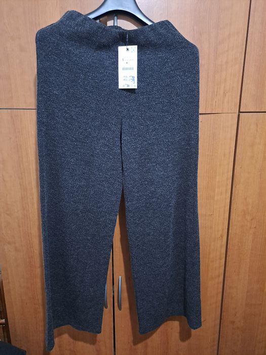 Zara Calças Preto Mesclado Perna Larga
