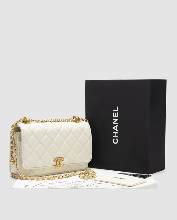 Сумка Chanel Calfskin Quilted Perfect Fit Wallet On Chain Cream/Gold
