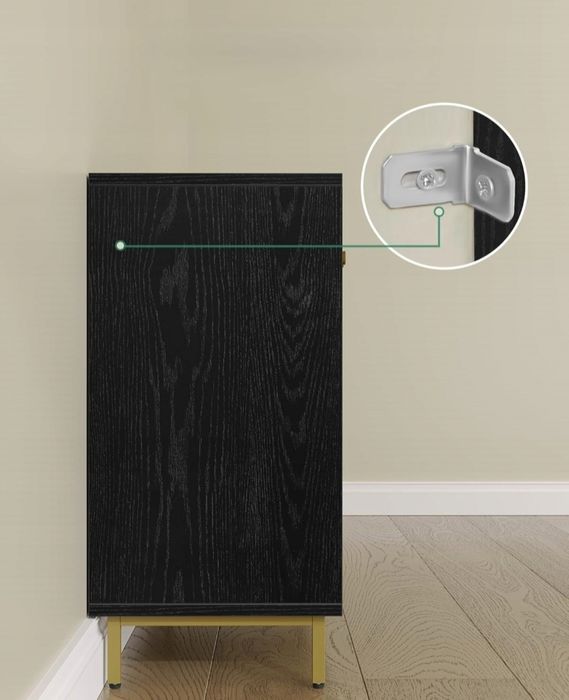 Szafka stojąca komoda kredens 100cm Pojemna GLAMOUR Czarna złote nóżki