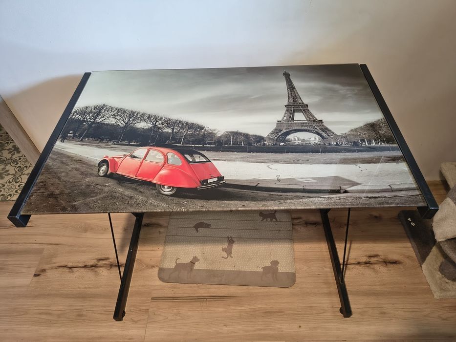Biurko szklane z motywem Paryża 90x55 cm