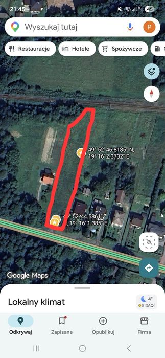 Dzialka budowlano- inwestycyjna 23a, bezpośredni wjazd  DK52