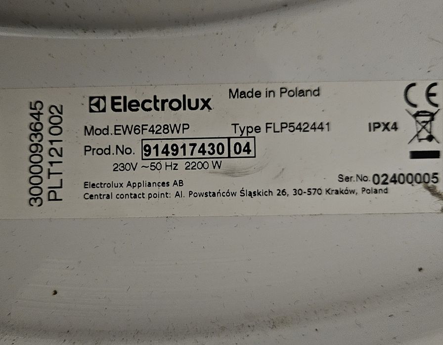 Pralka Elektrolux Perfect Care 600 części