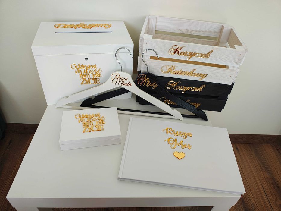 pudełko na obrączki skrzynka na koperty wieszaki koszyki ratunkowe księga gości ślub wesele nowe