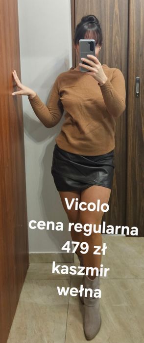 Brązowy beżowy sweter Vicolo kaszmir wełna