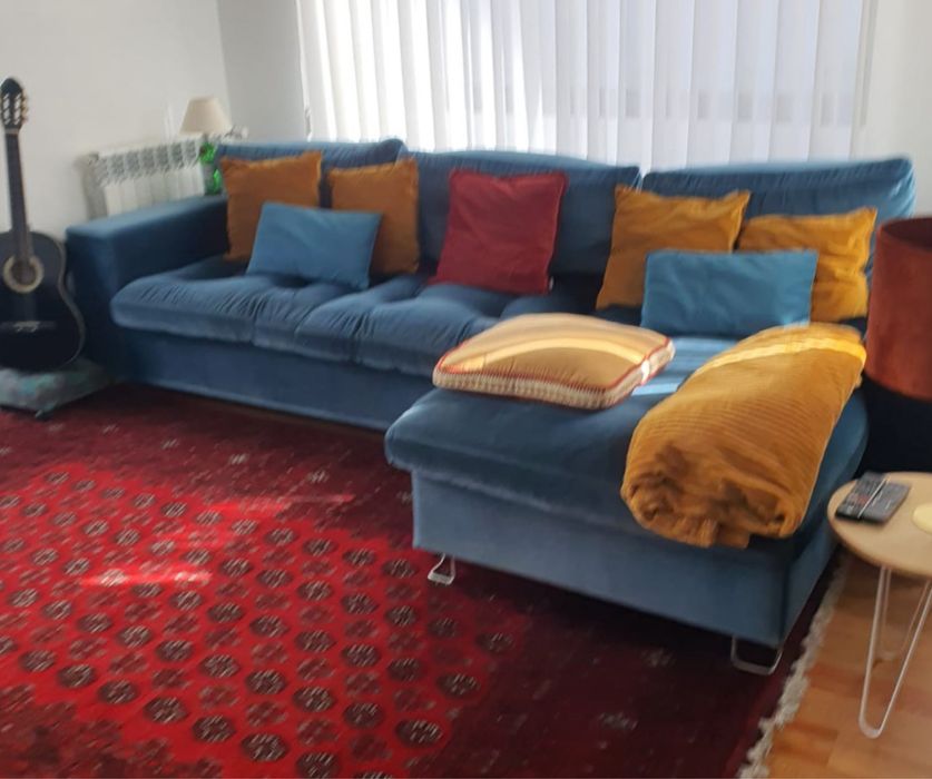 Sofá de Canto com Chaise Longue Azul Petróleo (310x170 cm)