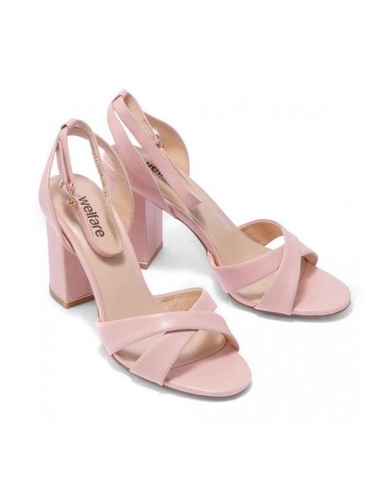 Шкіряні босоніжки на підборах світло рожеві