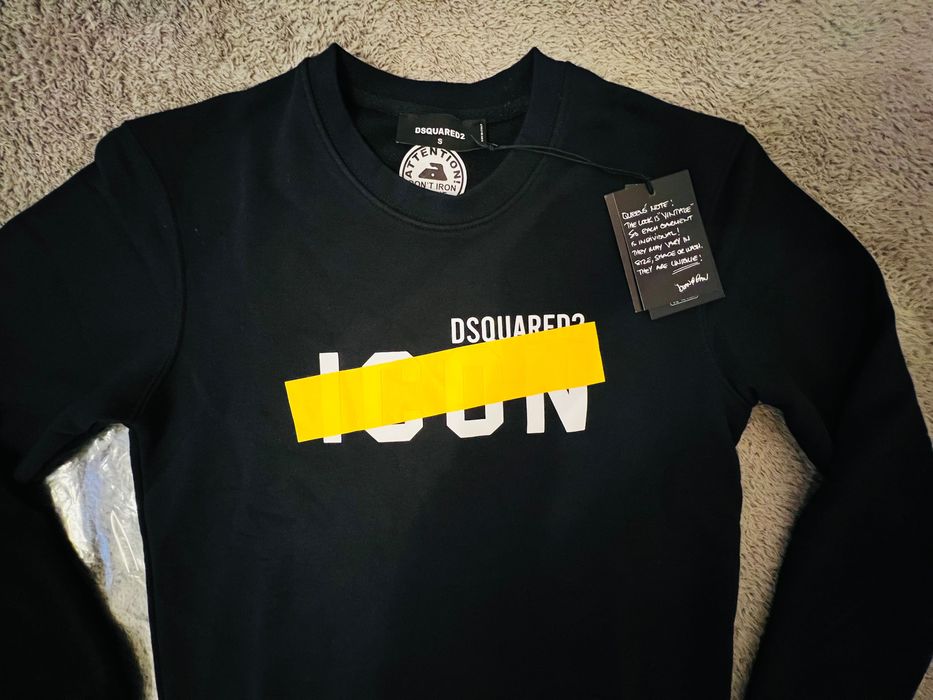 Nowa Bluza Dsquared2 Be Icon Yellow Tape Sweatshirt Black