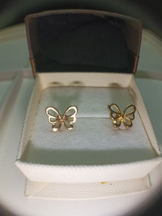 Srebro pozłacane kolczyki sztyfty 925 motyle motylki duże piękne