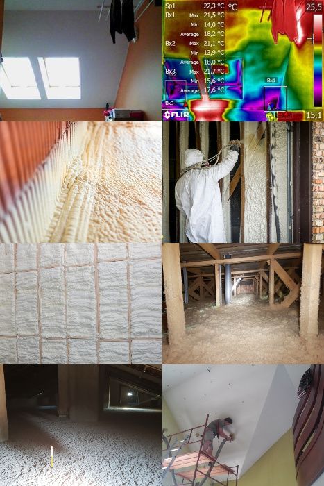 Ocieplenia wiązarów, wdmuchiwanie wełny, celulozy Ekofiber. Natrysk