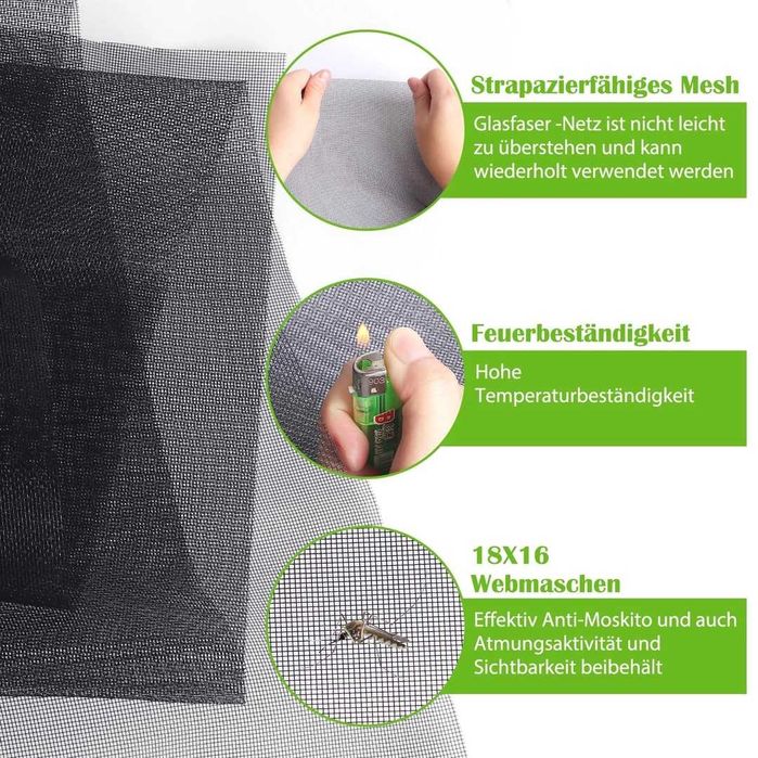 Moskitiera okienna FLYZZZ 120 x 100 cm siatka z rzepem bez wiercenia