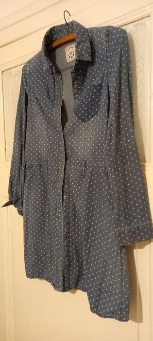 Vintage sukienka dżinsowa Promod M 38 boho hippie groszki lata 70 80