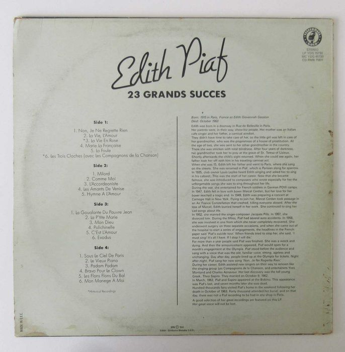 EDITH PIAF - The Wonderful World Of ... - 23 Grands Succes (2 X LP)