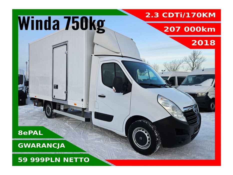 Opel movano Kontener 8 ePAL *59999zł NETTO* 2.3 CDTi/170KM  Winda 750kg, Klimatyzacja, Tempomat, Nawigacja, Airbag kierowcy Kamera
