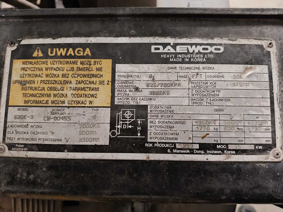 Wózek Widłowy Daewoo G2DE-3 udźwig 2 tony