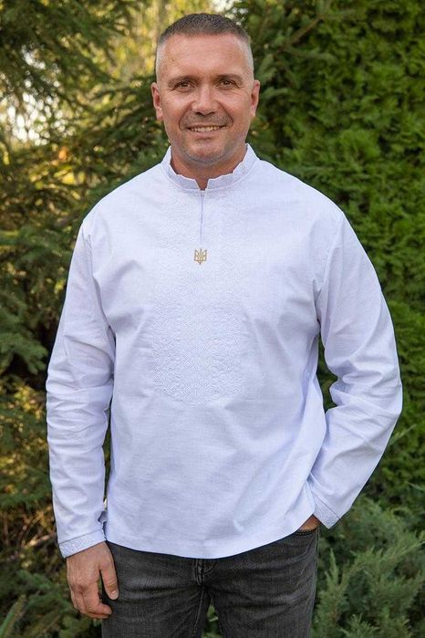 Вишиванка чоловіча біла українська сорочка вишита лляна з орнаментами