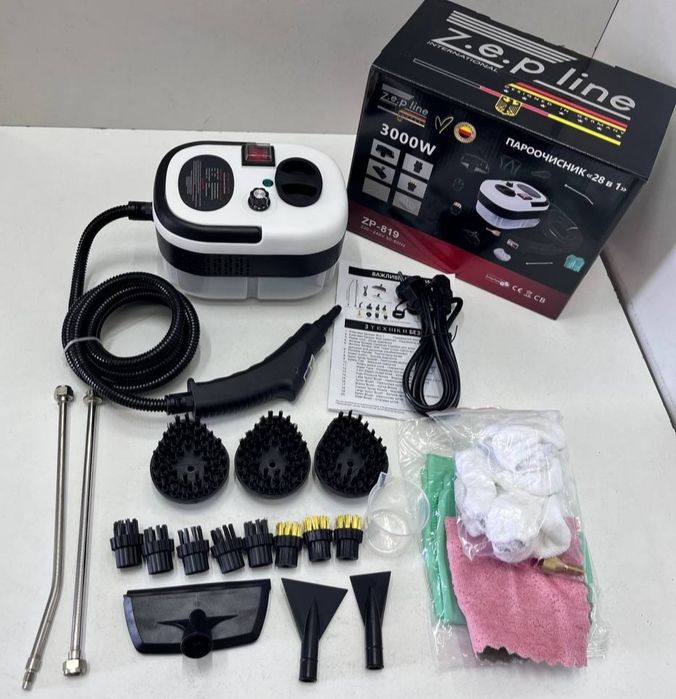 Пароочиститель 28в1 Zepline ZP-819 3000W / Парогенератор / Пароочищувач багатофункціональний з насадками для дому, авто, вікон та химчистки мебели
