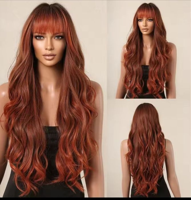 Перука руда з червоним хвиляста довга