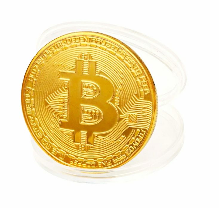 Сувенирная монета Биткоин коллекционный золотого цвета подарок Bitcoin
