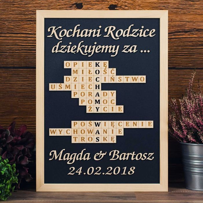 Podziękowania dla rodziców obraz Krzyżówka - DREWNIANA
