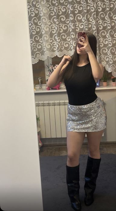 Spodnica cekinowa srebrna shein L