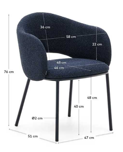 1 cadeira em chenille grosso azul e pernas de aço KAVE HOME