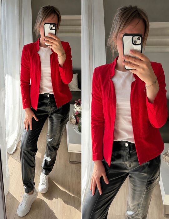 Czerwona marynarka wiskoza len 36