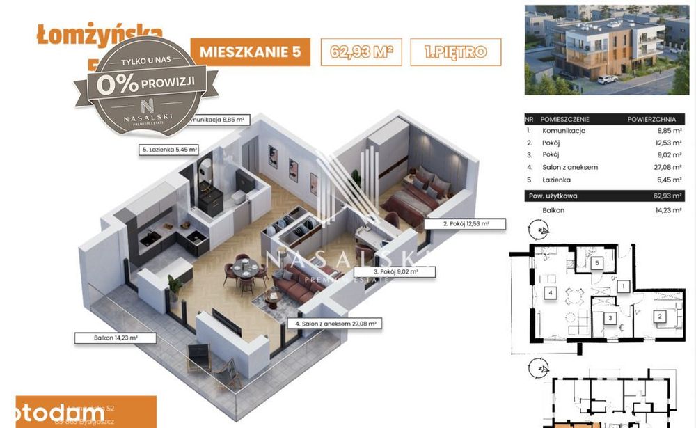 Mieszkanie 3 Pokoje 62,5 m² Wyżyny Brak Prowizji - Widok 4