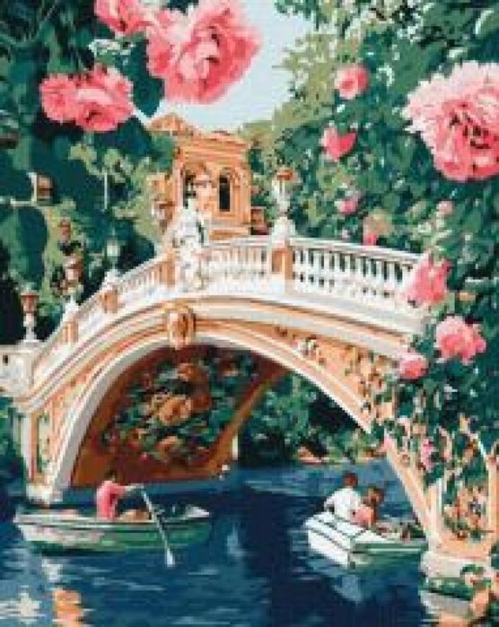 Malowanie po numerach - Most i kwiaty 40x50cm Ideyka pudełko,505x402