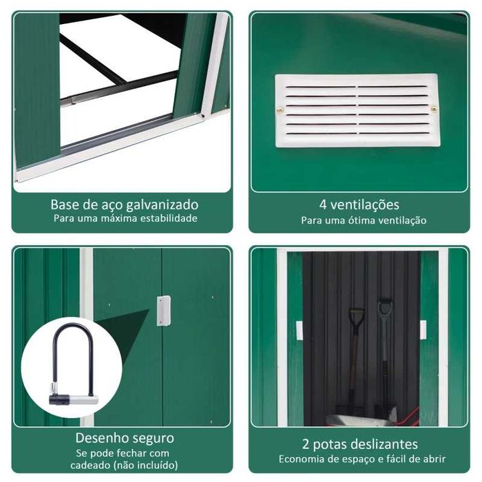 Abrigo de Jardim em Aço 277x195x192 cm – Porta Dupla e 4 Ventilações