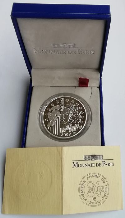 Франція 1 1/2 Євро 2002р. СРІБЛО. Введення Євро. Сертифікат. Футляр.