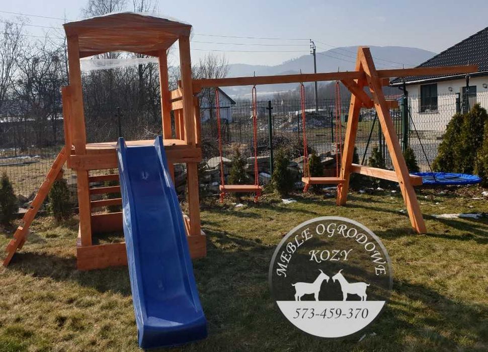 PROMKA! Drewniana huśtawka ogrodowa z grubych bali / Plac zabaw Stelaż