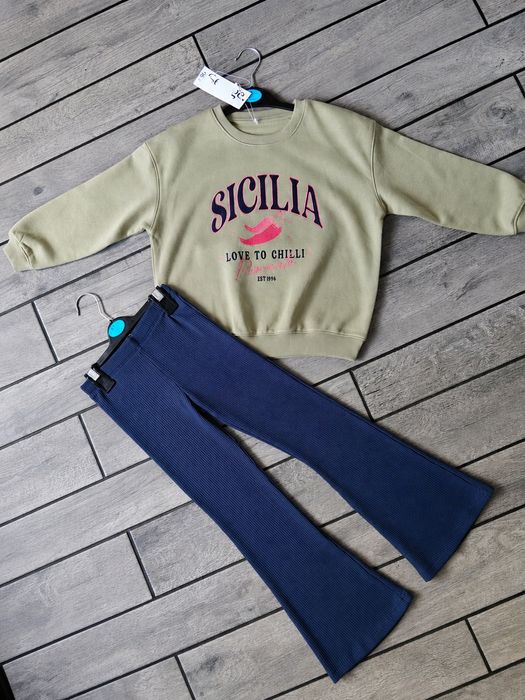 Dres dla dziewczynki, dres bawełniany, dres dziewczęcy, komplet dresowy, bluza i legginsy, 116-122 cm, 6-7 lat