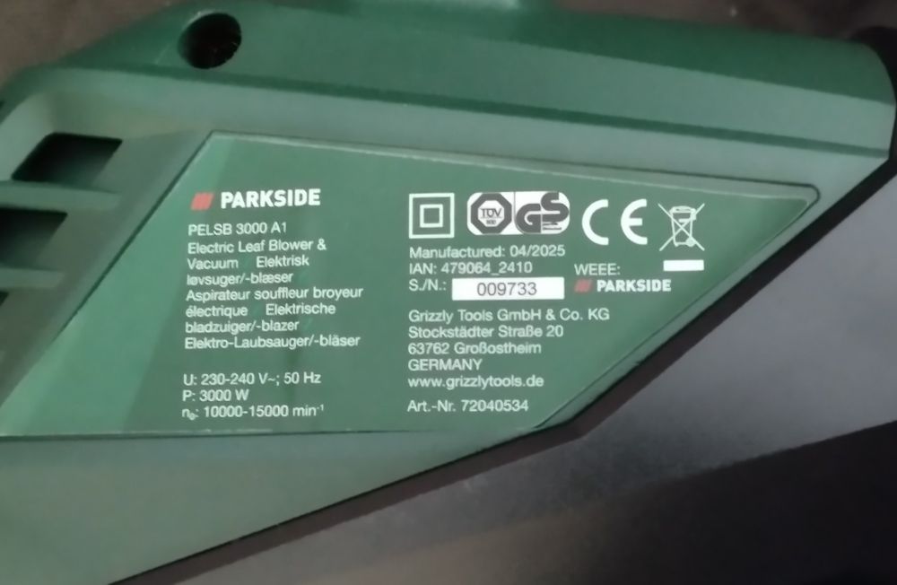 Aspirador soprador 3 em 1 elétrico 3000W Parkside