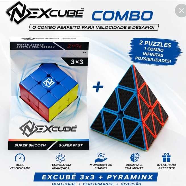 Combo Cubos Mágicos – 3x3 Nex + Pyraminx Carbon Fiber – Excelente Estado