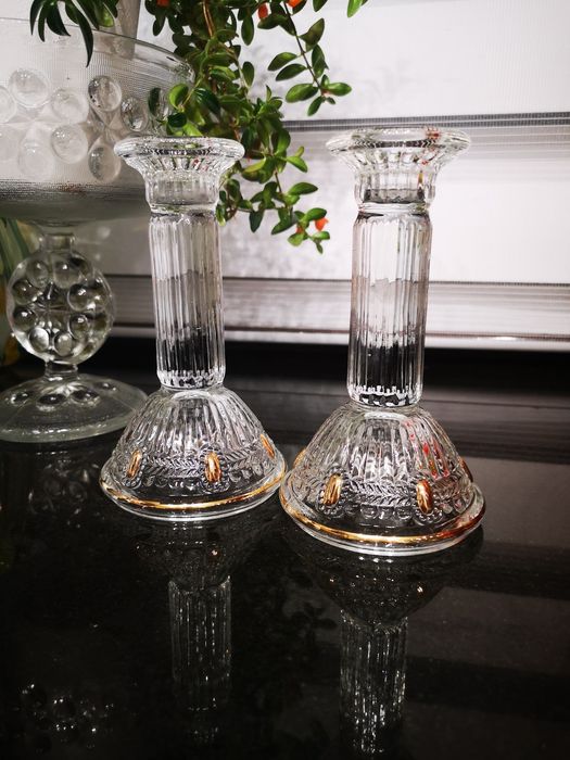 Świeczniki Oliwia stare szkło Ząbkowice PRL