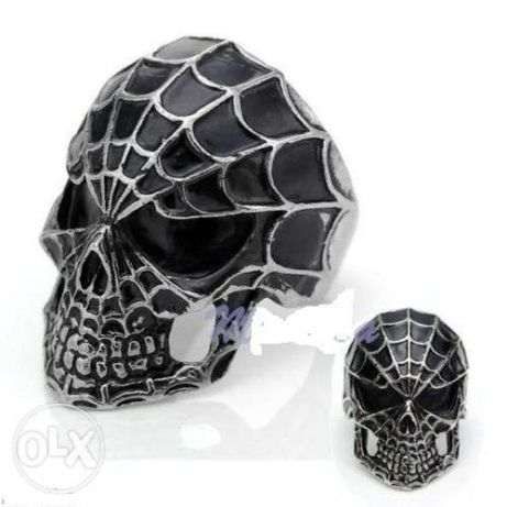 2x anel aneis caveira ossos motard gotico homem aranha preto punk NOVO