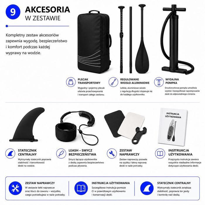Deska Sup 320 cm Paddle Board do Pływania Pompowana Standu Up + Akcesoria