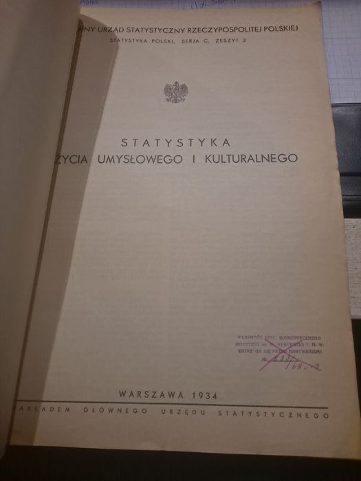 GUS Statystyka życia umysłowego 1934